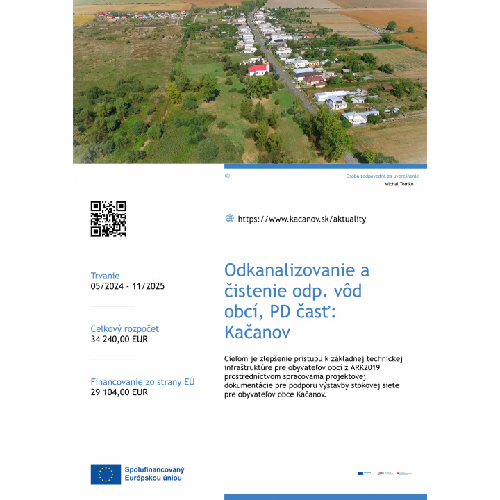 Odkanalizovanie a čistenie odpadových vôd obcí Bracovce, Falkušovce, Kačanov a Ložín, PD časť: Kačanov, kód projektu: 401406B129